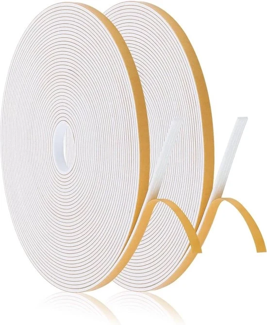 Tappo di schiuma per sigillatura - 6 mm x 15 mm - stoppera fessura - climatizzatore - anti-urto - nastro adesivo forte - finestra - porta - 10 m lungo - bianco