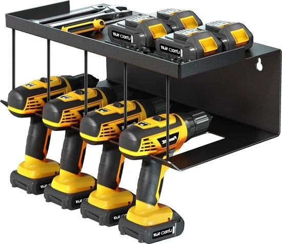 Supporto per batteria per martello a percussione con chiave a ingranaggi - 4 fori - Robusta - Trapano elettrico - Supporto per attrezzi per parete