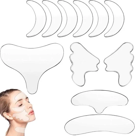Pannelli anti-rughe anti-età in silicone, 11 pezzi, set per viso, bocca, fronte e mento.