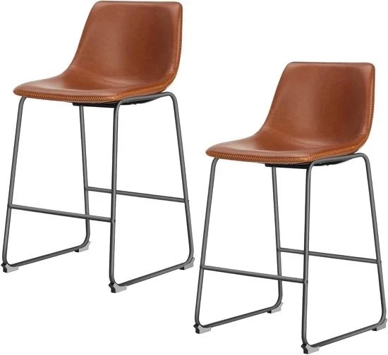Set di 2 Scalette di Altezza Regolabile - Per Bar e Cucina - Cuoio Whisky