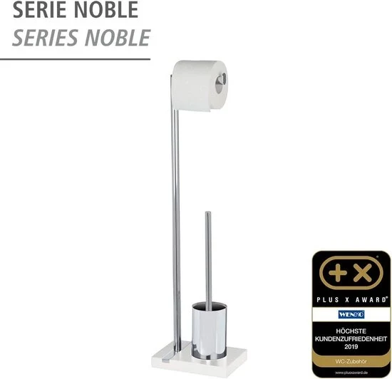 WC Garnituro Stante in Noble Bianco - Sostegno Scopa in Acciaio 20 x 74 x 15 cm Cromo - Accessorio Bagno di Lusso per il WC Butler