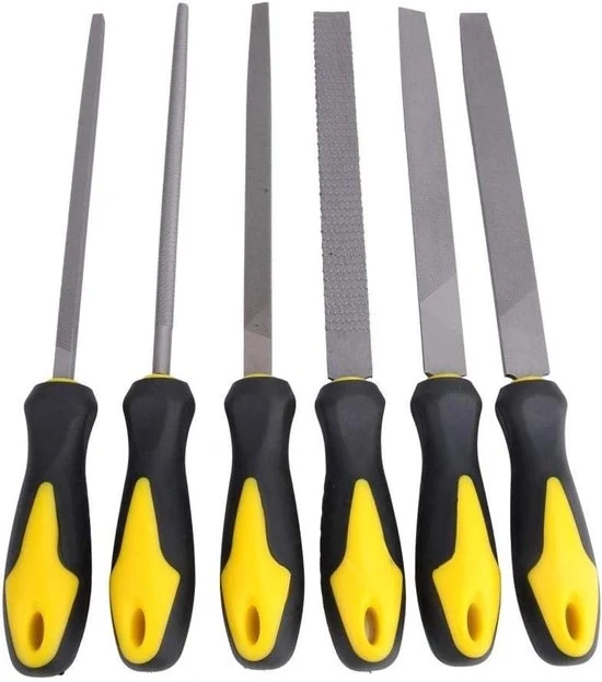 Set di File a Tavola 6 pezzi 20 cm - Set di Raspanti in Acciaio Inox per Materiali Metallici e Legno - Maniglia con Gomma Antiscivolo - per Smerigliare e Lavorare il Legno e i Materiali Metallici con Diamanti.