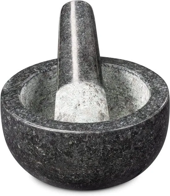 Vijzel in pietra granito con pestello - ideale per erbe e pesto - Ø 12 cm