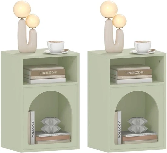 Cassettiera notturna - Design curvo - Spazio aperto - Due pezzi - Cassettiera letto notte