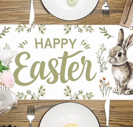 Tavolo di Pasqua 72 × 14 Pollici – Con Cinghiale, Uova di Pasqua e Fiori – Decorazione di Tavola di Primavera