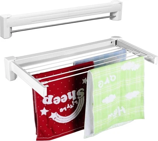 Raccordo per asciugatura a scomparsa - Asciugacapelli pieghevole - 1 pezzo - Bianco - Alluminio - 70 x 37 cm