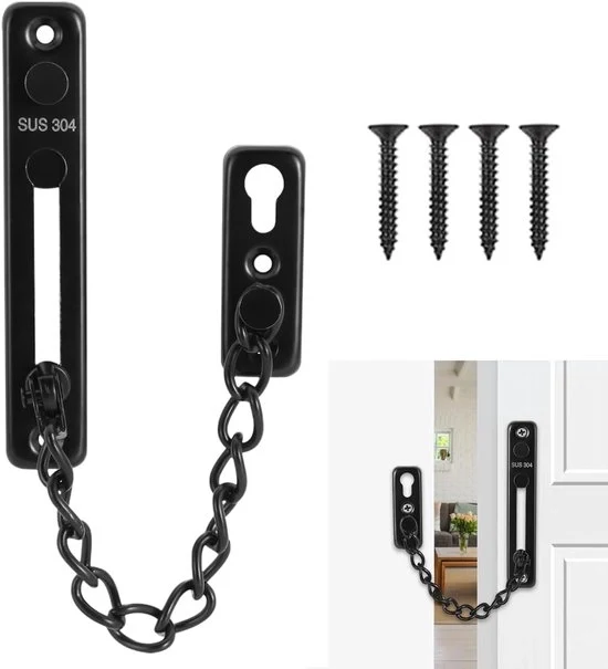 Catena di sicurezza in acciaio inox 304 - Nero - Adatta per porte e finestre