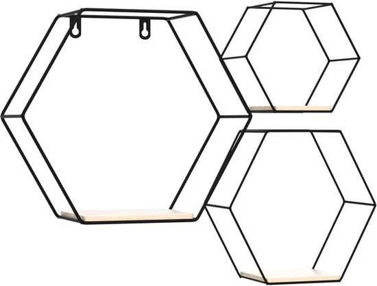 Set di 3 piccole tavole per parete - Disegno industriale a forma di esagono - 3 pezzi - Angolo metallico