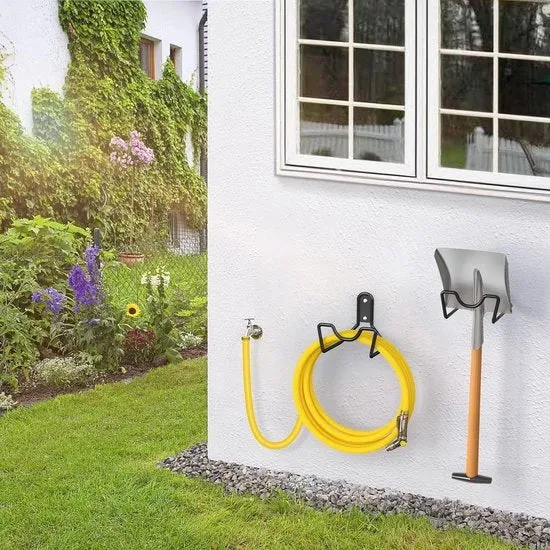 Supporto per tubi metallico - Montaggio a muro tubo giardino - 2 pezzi - Nero