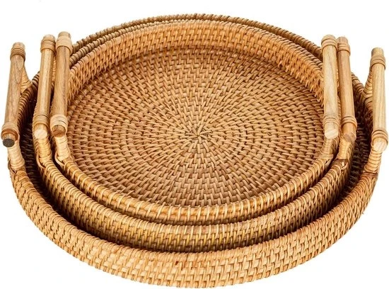 Panno di paglia per tavolo con maniglie a mano - set di 3 - stile rustico