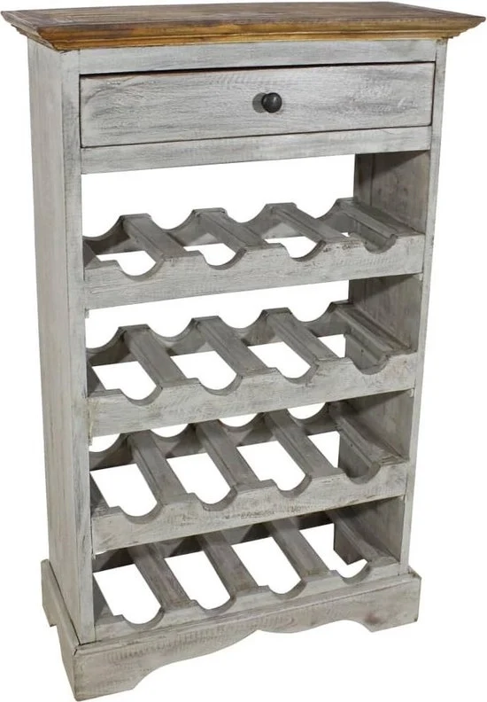Wijnrek in piedi per 16 bottiglie con cassetto, 55x23x85cm, legno massello, riciclando