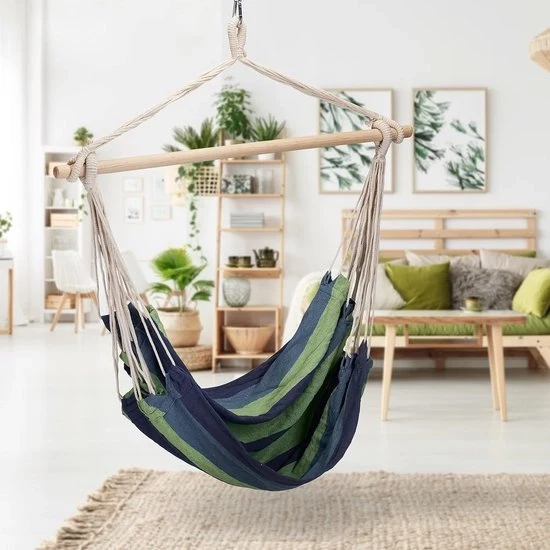 Sedia a sospensione sedia a dondolo interna/esterna 150 kg cotone & legno sospensione oscillante per bambini e adulti blu/verde