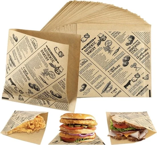 Papier per panini 25x25 cm – Fogli di carta per panini e formaggi – Carta per avvolgere panini e formaggi – Per panini, formaggi, torte e patatine – 100 pezzi