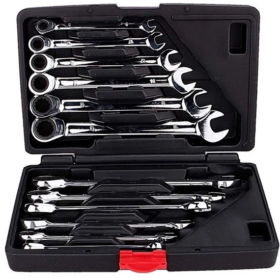 Kit di chiavi inglese a rullo - 12 pezzi - 72 denti - chiavi da 8 a 19 mm - contenitore in plastica - versatile - adatto per riparazioni auto e DIY