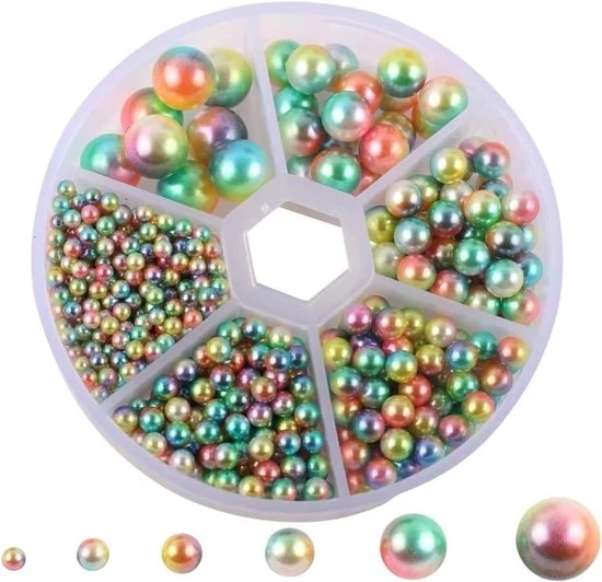 Set di Perline 700 pezzi 3/4/5/6/8/10mm Set di Perline con Effetto Glitter Colori Vivaci Perline Senza Fori per DIY Gioielli Accessori per Abbigliamento Orecchini Bracciali Matrimoni Arcobaleno