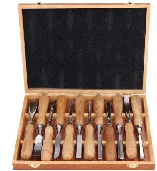 Set di Snidatutto in Legno 12 pezzi - Set di Lame per Snidatutto in Legno - Attrezzatura per Lavorazione del Legno - Manico Ergonomico - Lame CRV - Prodotto Duraturo e Resistente allo Sfregamento