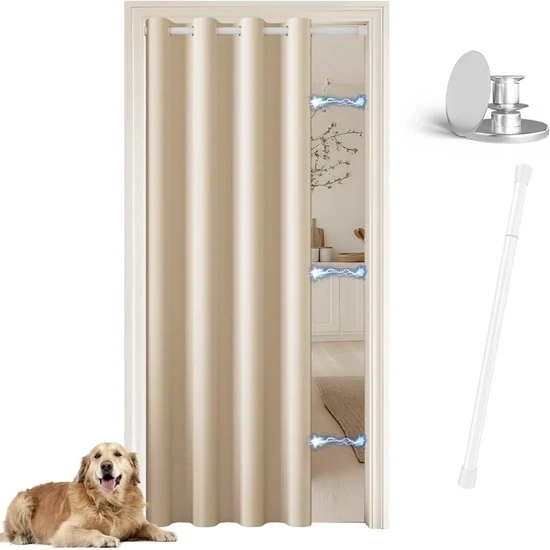 Porta finestra con maniglia e chiusura magnetica – 210 x 132 cm – Tendina blackout beige – Per armadio, divisore o cameretta