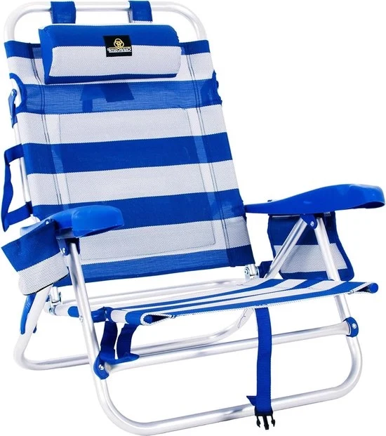 Beach Chair Opvougbile - Sirena 2001-3 - Portatile con Bracciali e 7 Posizioni - Sedile da Spiaggia Blu Marino Opvougbile