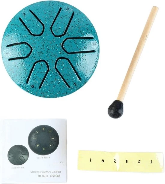 Tamburo a Lingua di Acciaio Mini Handpan con Bastoncino a 6 Note Strumento Percussivo per Principianti e Muzikanti Esperti