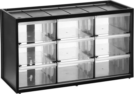 Cassa di stoccaggio 36.5x21.3x155 cm - 9 cassetti - ante trasparenti a scorrimento - fissaggio al muro - struttura in materiali resistenti alla rottura armadio a cassetti