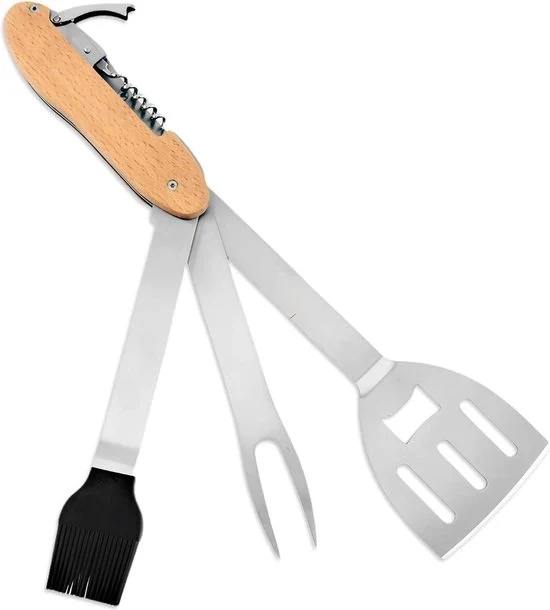 Strumento multifunzionale da griglia pieghevole - multitool BBQ per campeggio con spatola e forchetta per barbecue