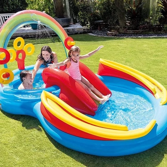 Centro Acquatico Colorato - Piscina per Bambini Esterna con Scivolo e Getto d'Acqua - Piscina per Gioco - 297 x 193 x 135 cm