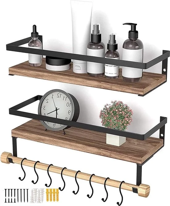 Wandrek oscillante in legno con asse da asciugamano - 2 pannelli di supporto per cucina e 8 ganci - ideale per bagno e soggiorno - decorazione per parete