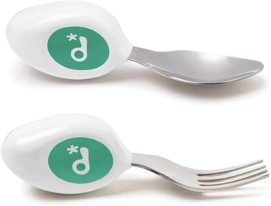 Set di forchetta e cucchiaio ergonomico per bambini da 1 anno in poi per l'apprendimento dell'autonomia alimentare Aqua