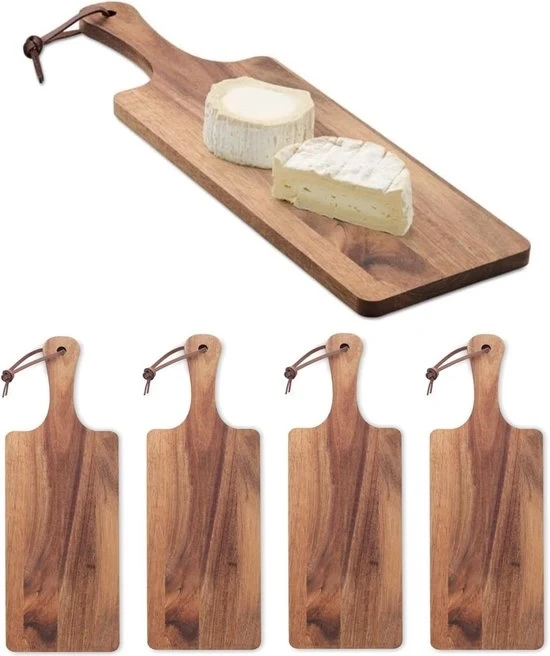 Set di 4 tavoli di snack in legno - piatti di servizio - legno di acacia - 38,5 cm x 11 cm