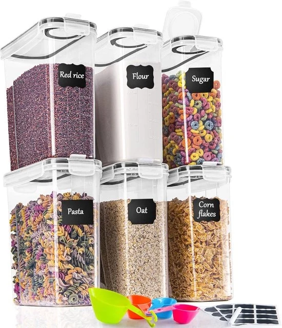 Scatole di stoccaggio a prova d'aria per cucina - cereali, pasta, farina, cibo per animali - 6 pezzi - plastica