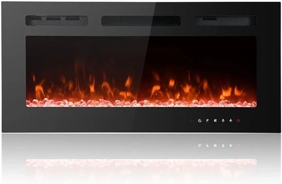 Stufa elettrica ultra-silenziosa e a schermo - 12 colori - installazione a parete - touchscreen - telecomando - 102 cm nero