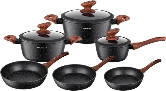 Set di Pannini in Alluminio con Smalto Antiscivolo - Adatto per Cottura a Induzione - 9 pezzi