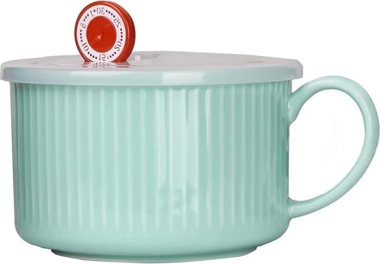 Rami di Ceramica con Coperchio Portatile - Zuppiera Instant di Noodles Giapponese - 1000 Ml (Blu)