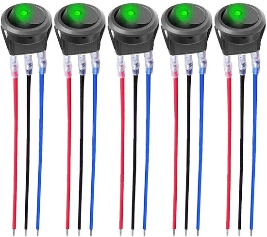 Schaltabatt 12 V 20 A 24 V 10 A con LED-rocker (5 set, verde)