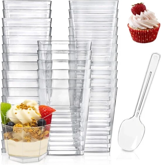 50 Dessertglasi 160 ml a forma di ottagono - Dessertbowl riutilizzabili - Dessert per mousse e pudding - Dessert per festa