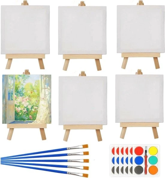 Set di cavalletti per pittura - decorazione e esposizione - 6 pezzi - legno - 10 x 10 cm