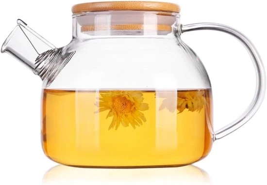 Tazza da tè in vetro con coperchio in bambù e filtro in acciaio inossidabile - 1000ML - ideale per tè di frutta