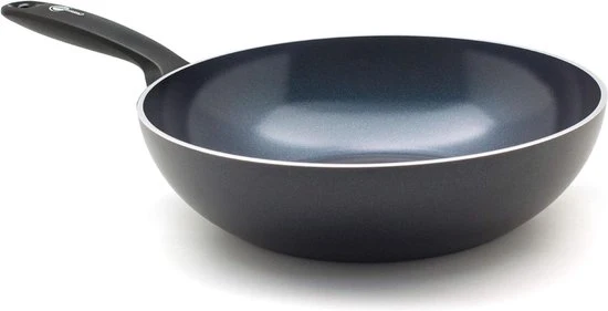 Wok in acciaio inossidabile con superficie ceramica inductiva PFAS-free, resistente al forno e al lavastoviglie, 28 cm/36 litri, nero.