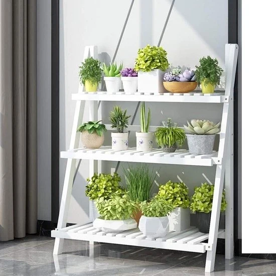 Scala per piante Opvouwbaar scala a bamboo per piante Interno Esterno decorazione per fiori - 70 x 40 x 96 cm bianca Scala per piante
