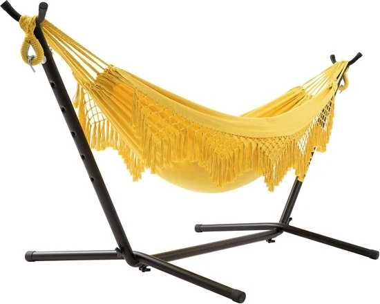 Doppia rete per letto con tessuto in cotone extra grande e struttura in acciaio pesante regolabile per interni ed esterni - adatto per adulti e bambini - letto a sospensione per campeggio e terrazzo