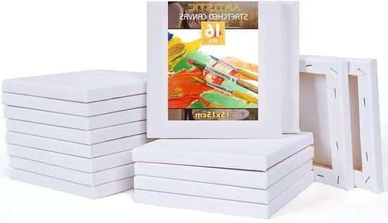 Set di tela da spessore - 16 pezzi - 15 x 15 cm - per dipinti ad acrilico e olio tela da pittura grande