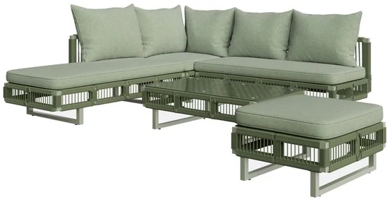 Set di divano esterno - Modulare - Cuscini spessi - Tavolo salotto in vetro - Resistenti all'acqua