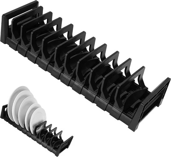 Organizzatore di piatti ripiegabile supporto in alluminio per contenitore/drogera - supporto di stoccaggio per cucina fissaggio - nero