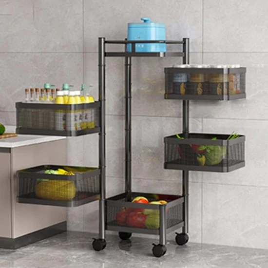 Trolley a 5 livelli quadrato con ruote trolley metallico per la cucina, bagno e ufficio