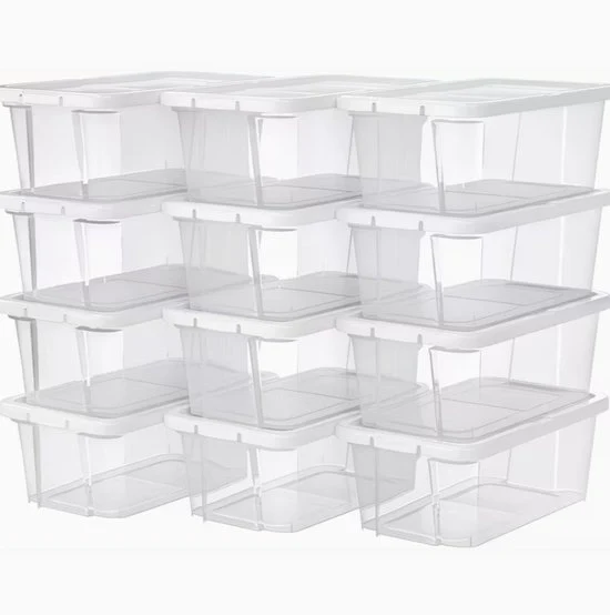 Set di 12 Scatole di Conservazione Translucide con Coperchio in Plastica per Scarpe fino al Numero 41