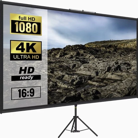 Schermo Proiettore con Stativo 70 Pollici – 16:9 4K HD – Schermo Proiettore in Alta Definizione – Regolabile in Altezza e Pieghevole – Schermo Proiettore Portatile per Interno ed Esterno – Cinema Domestico, Giocattoli e Ufficio