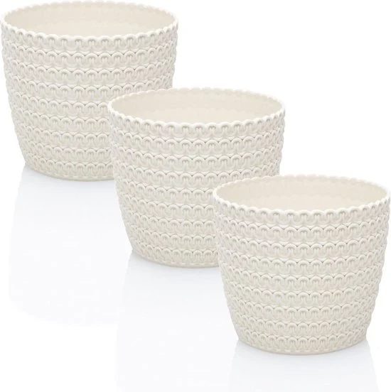 Set di vasi per piante in plastica - 3 pezzi - bianco crema - 14 cm