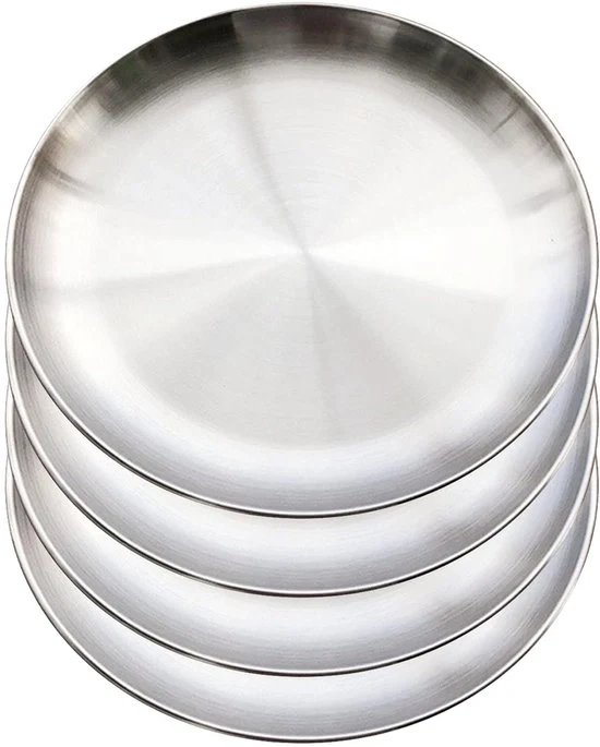 Piatti in acciaio inossidabile a forma rotonda - 20 cm - 4 pezzi - argento - duraturo