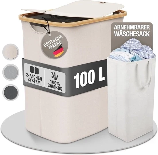 Lavatrice a Cassetta con Coperchio - Sistema di Raffreddamento - 100 Litri - Beige - Tessuto in Bambù