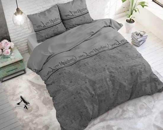 Duvet coperto in cotone - biancheria da letto Good Nuit My Chérie grigio - doppio 220 x 240 cm - con 2 cuscini 60 x 70 cm - duvet coperto in cotone di lusso 240 x 220 cm
